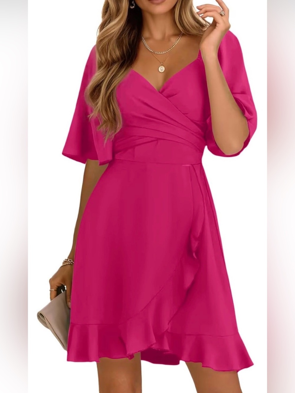 NWT Flutter Sleeve Wrap Dress in Fuchsia - Size Small